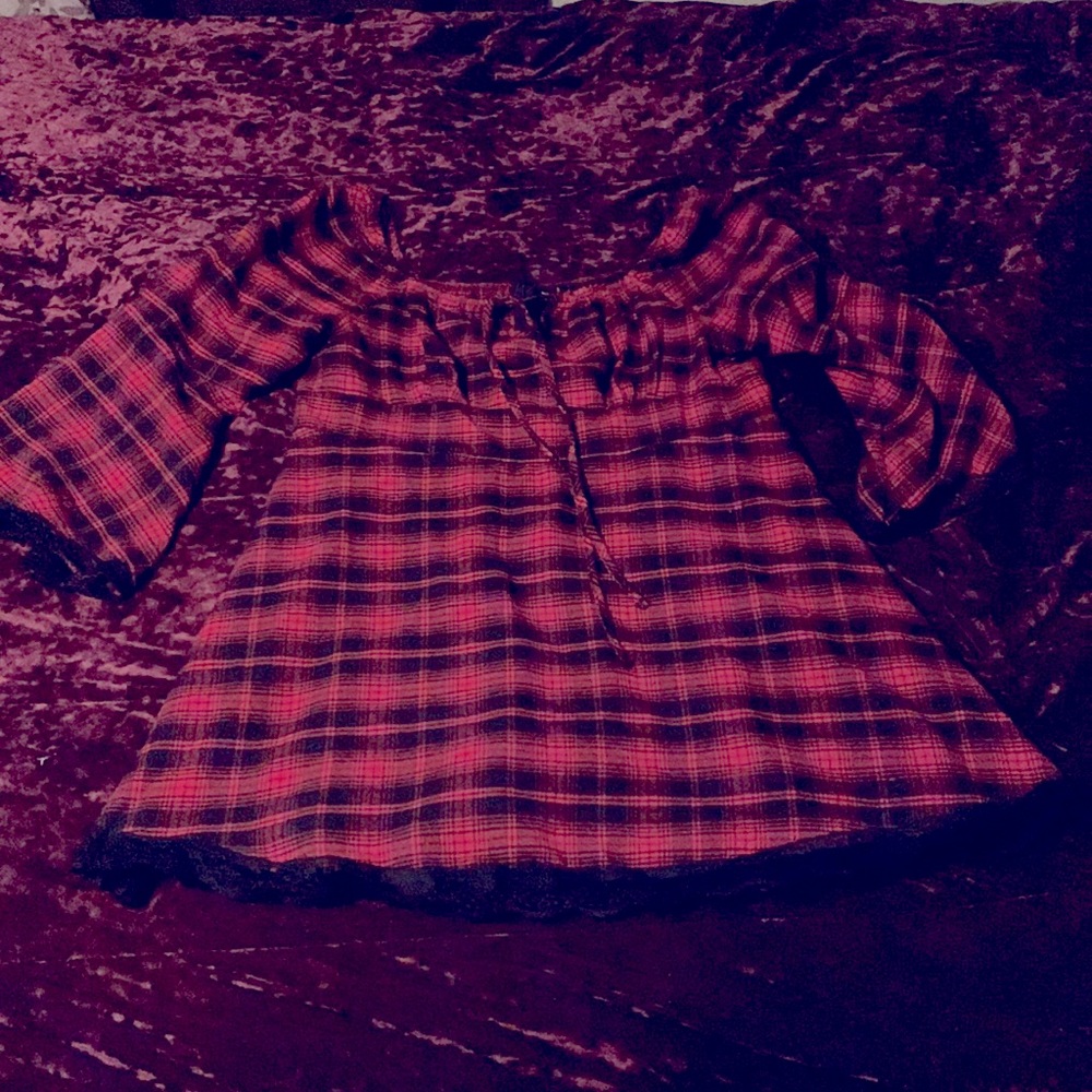 Womens Plus Size Bell Sleeve Plaid Mini Dress